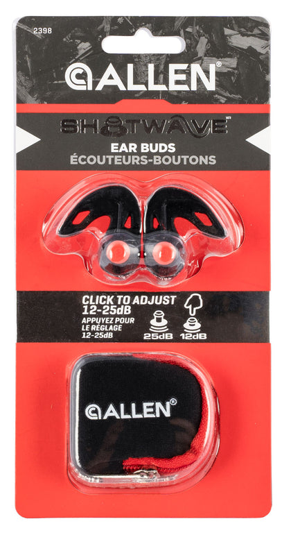 Allen 2398 Shotwave Ear Buds Silicone 12-25 DB In The Ear Black/Red Adult