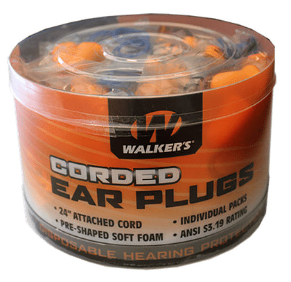 Walkers GWPCORDPLGBKT Corded Foam Ear Plugs 32 DB Orange With Blue Cord 50 Pair