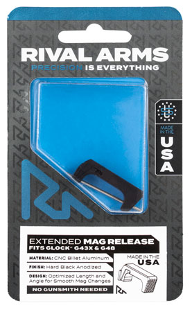 Rival Arms RA72G004A Magazine Release Extended Black Anodized Aluminum For Glock 43X, 48