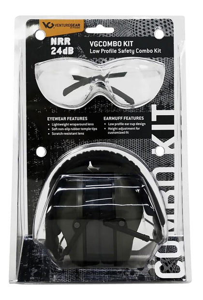 Pyramex VGCOMBO110 Low-Profile Combo Kit Scratch Resistant Clear Lens & Frame With Rubber Temple Tips, Gray Low-Profile Earmuffs