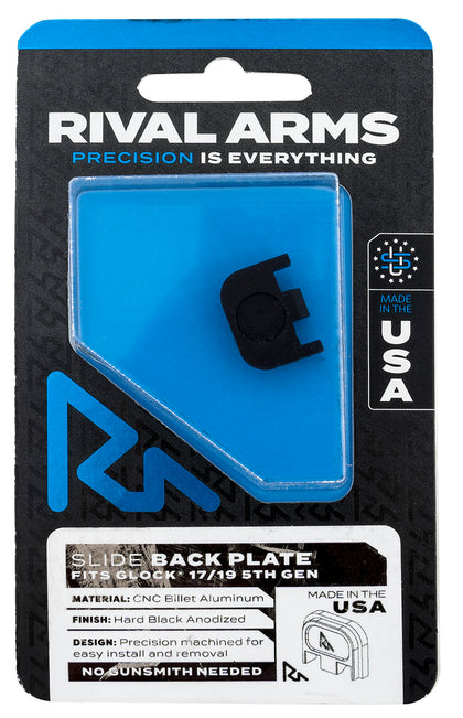 Rival Arms RA43G004A Slide Back Cover Plate Double Stack Black Anodized Aluminum For Glock 17, 19 Gen5