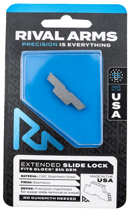 Rival Arms RA-RA80G002D Slide Lock Extended Polished Stainless For Glock 34, 17, 19 Gen5