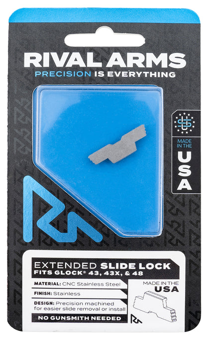 Rival Arms RA-RA80G003D Slide Lock Extended Polished Stainless For Glock 43, 43X, 48