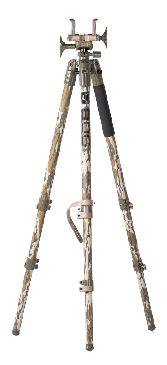 Bog-Pod 1164398 DeathGrip Tripod Made Of Mossy Oak Bottomland Finish Aluminum With Steel Feet, 360 Degree Pan, Integrated Bubble Level & Lever-Leg Locks