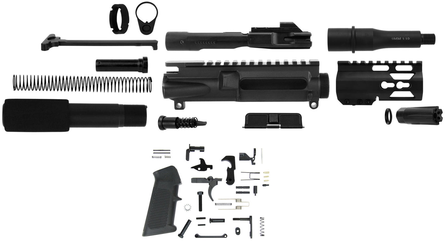 TacFire SSPK9MMLPK4K AR Build Kit KeyMod 9mm Luger Black Steel