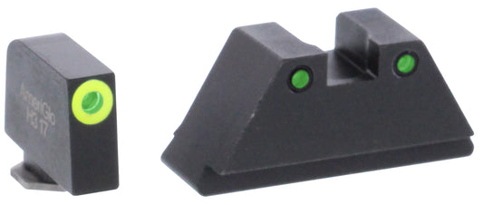 AmeriGlo GL252 Optic Compatible Sight Set For Glock Black | XL Tall Green Tritium With Lumigreen Outline Front Sight XL Tall Green Tritium With Black Outline Rear Sight