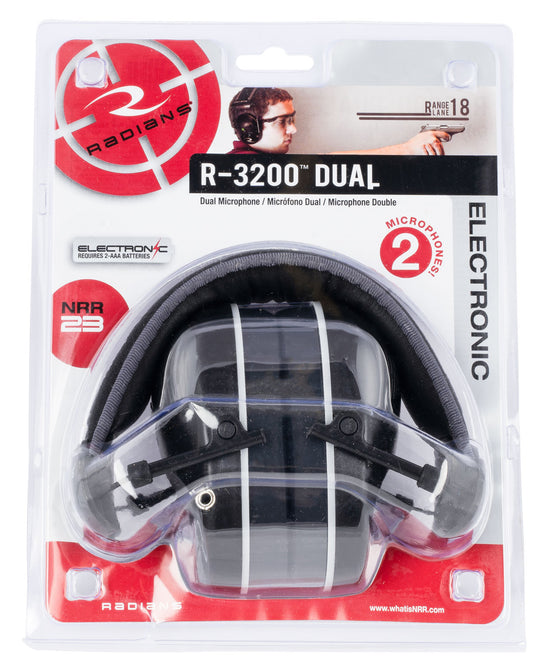 Radians R3200ECS R-3200 Dual Mic Electronic Muff 23 DB Over The Head Black/Gray Adult 1 Pair