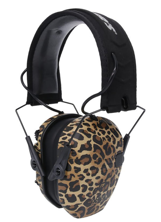 Walkers GWP-RSEM-LEO Razor Slim Electronic Muff 23 DB Over The Head Leopard Print/Black Polymer