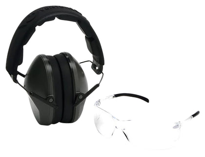 Pyramex VGCOMBO310 Low-Profile Combo Kit Scratch Resistant Clear Lens & Frame With Rubber Temple Tips, OD Green Low-Profile Earmuffs