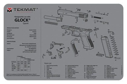 TekMat TEKR20GLOCKG4GY Glock Gen4 Ultra 20 Cleaning Mat Glock Gen4 Parts Diagram 15