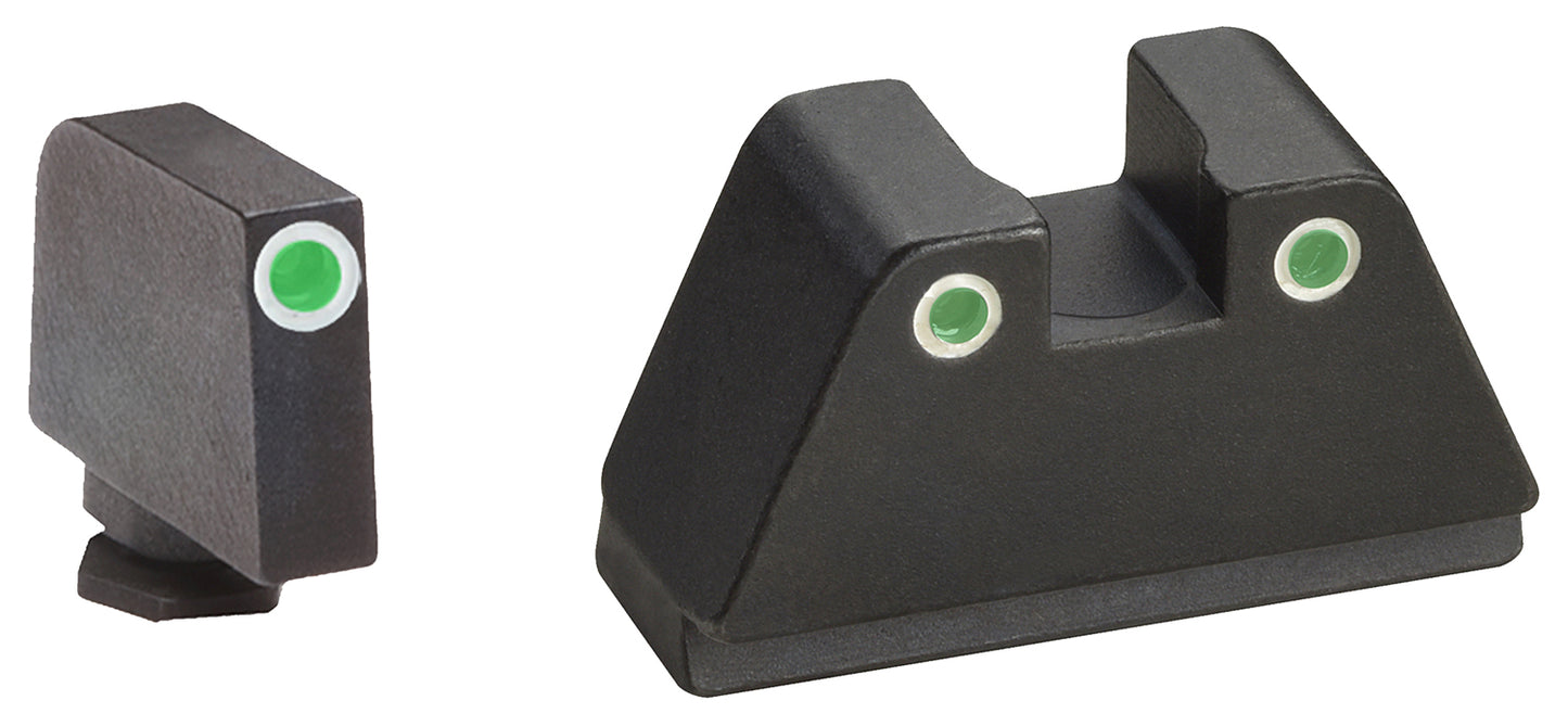 AmeriGlo GL330 Optic Compatible Sight Set For Glock Black | 2XL Classic Tall Green Tritium With White Outline Front Sight 2XL Classic Tall Green Tritium With White Outline Rear Sight