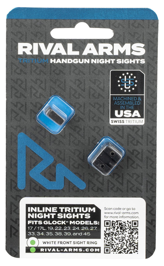 Rival Arms RA4B231G In-Line MOS Night Sights For G17/G19 Black | Green Tritium White Ring Front Sight Green Tritium White Ring Rear Sight