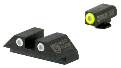 Night Fision GLK001003YGW Tritium Sight Set Fixed Yellow Ring Front/White Ring Rear/Black Frame, Compatible W/Glock 17/19/34 Front Post/Rear Dovetail Mount