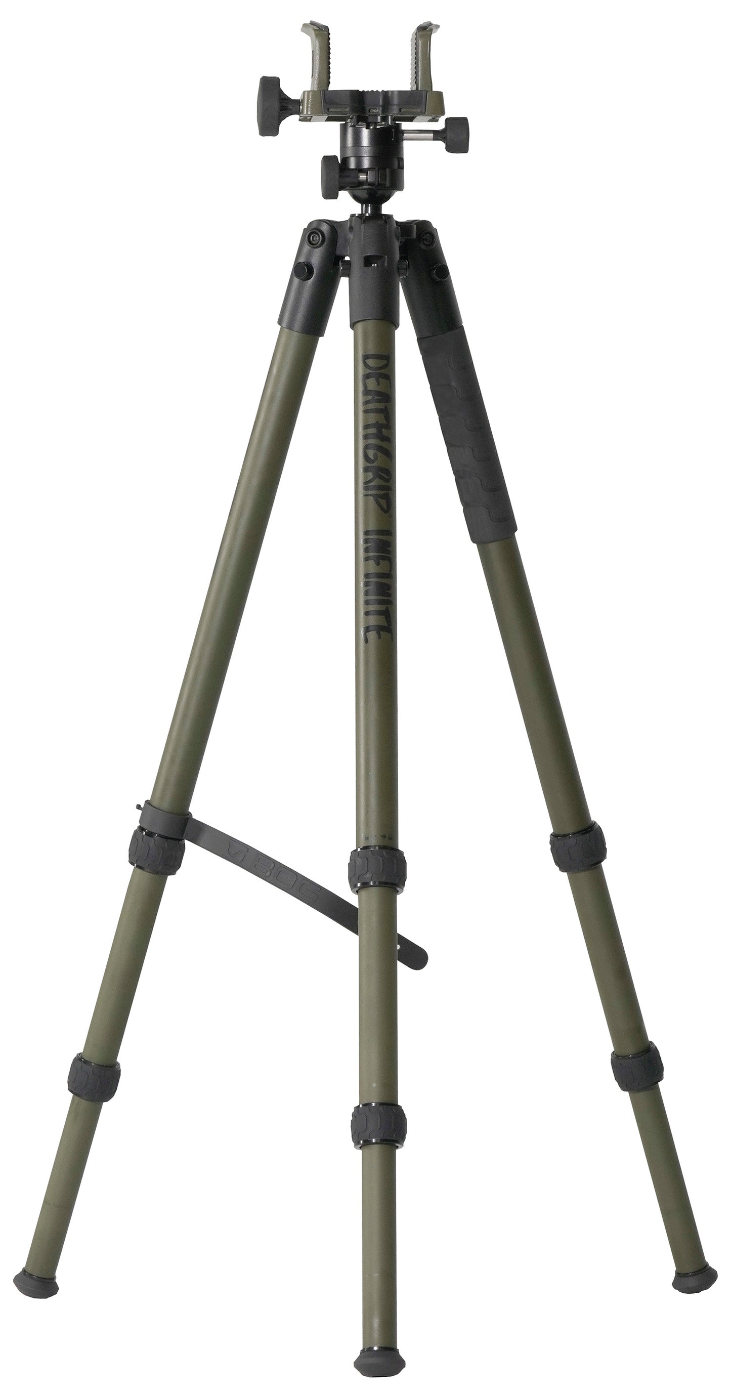 Bog-Pod 1159188 DeathGrip Infinite Tripod, Aluminum With Black/OD Green Finish, Ball Head Mount, Hybrid Foot & DeathGrip Clamping System