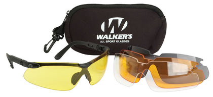 Walkers GWPASG4L2 Sport Glasses Combo Kit Adult Clear Lens Smoke Gray Lens Amber Lens Yellow Lens Polycarbonate Black Frame