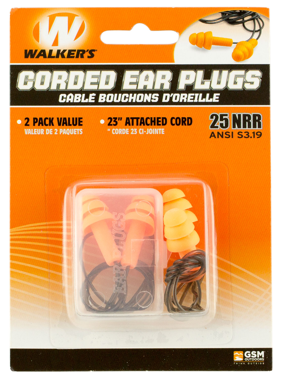 Walkers GWPEPCORD2PK Corded Foam Ear Plugs 33 DB In The Ear Orange/Black Adult 2 Per Pack