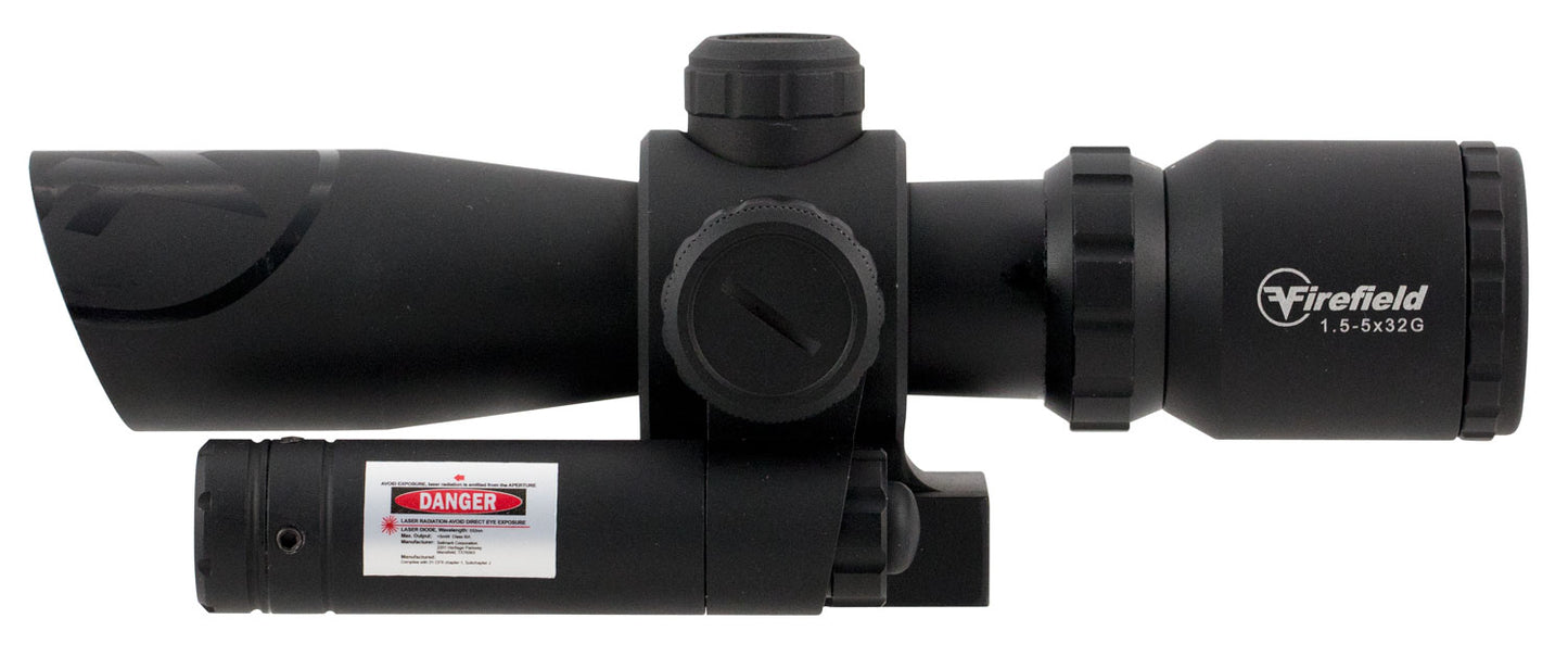 Firefield FF13063 Barrage W/Green Laser Matte Black 1.5-5x32mm Illuminated Red/Green Mil-Dot Reticle/Green Laser