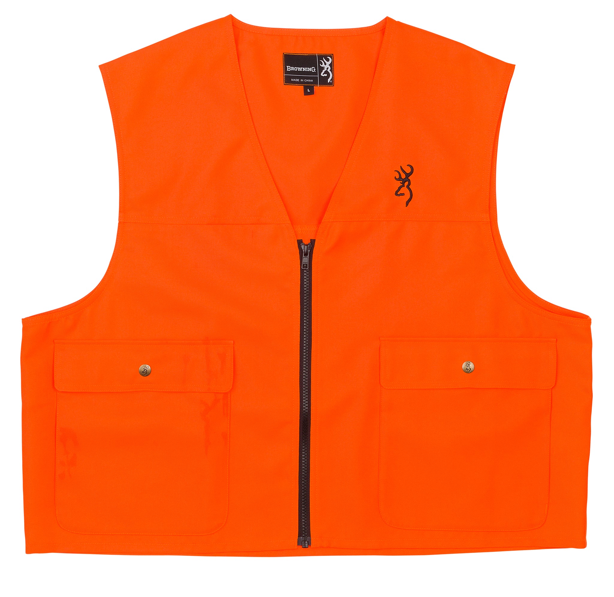 Browning 3051000101 Blaze Orange Safety Vest Zip Front Back License