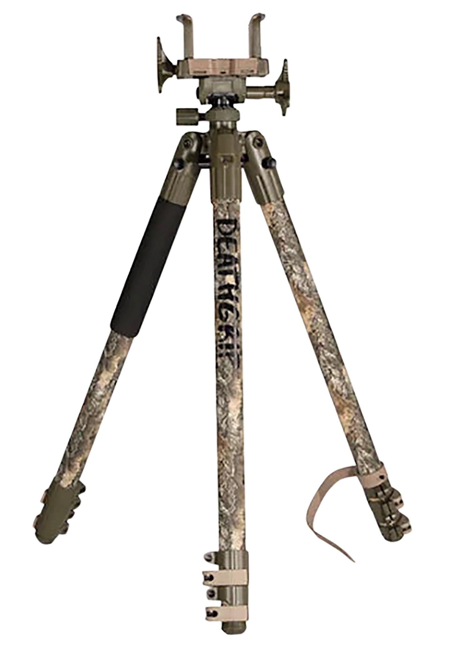 Bog-Pod 1134446 DeathGrip Tripod, Aluminum With Realtree EXCAPE Camo Finish, Steel Spike Feet, Integrated Bubble Level, Clamp Attachment & 360 Degree Pan