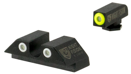 Night Fision GLK003007YGW Tritium Sight Set U-Notch Rear, Yellow Ring Front/White Ring Rear/Black Frame Compatible W/Glock 42/43/43X Front Post/Rear Dovetail Mount