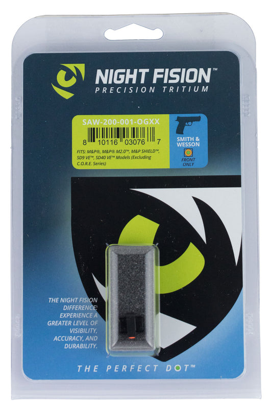 Night Fision SAW200001OGX Tritium Night Sights For Smith & Wesson Black | Green Tritium Orange Ring Front Sight