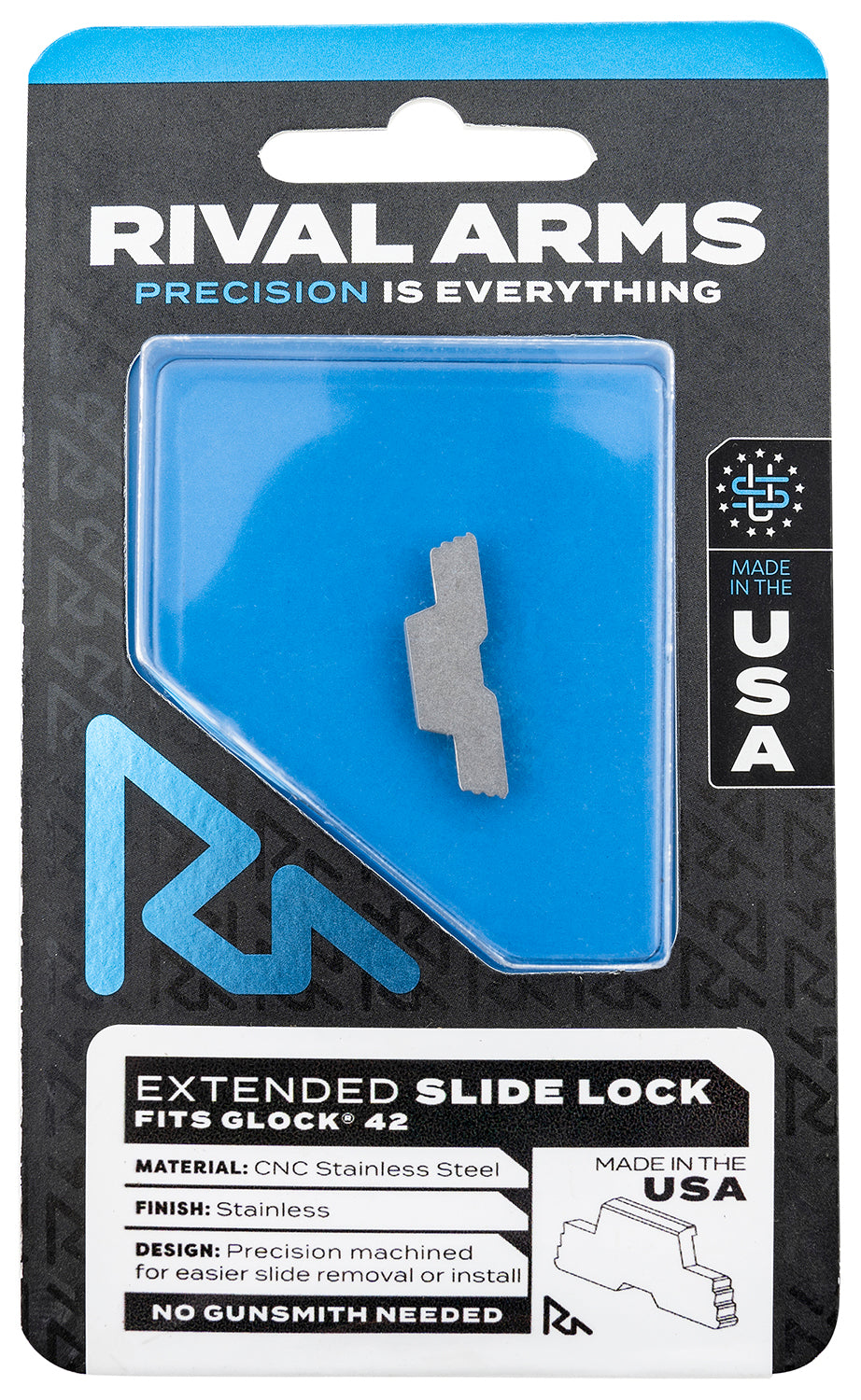 Rival Arms RA-RA80G004D Slide Lock Extended Polished Stainless For Glock 42