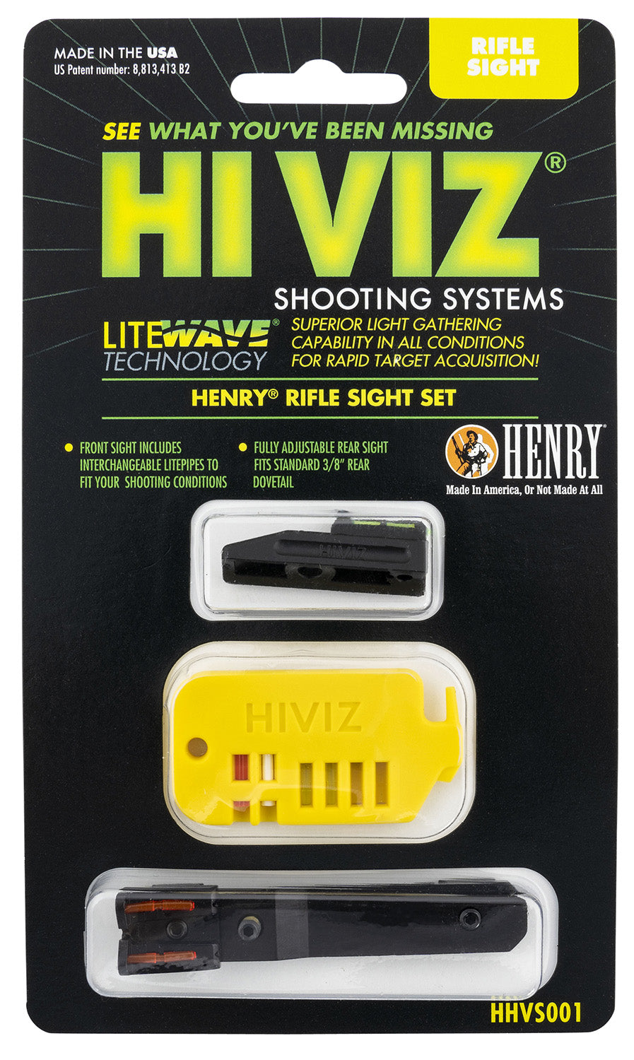 HiViz HHVS001 Henry .22 LR Interchangeable Front Sight Set Black Green, Red, White LitePipes For Henry Lever Action