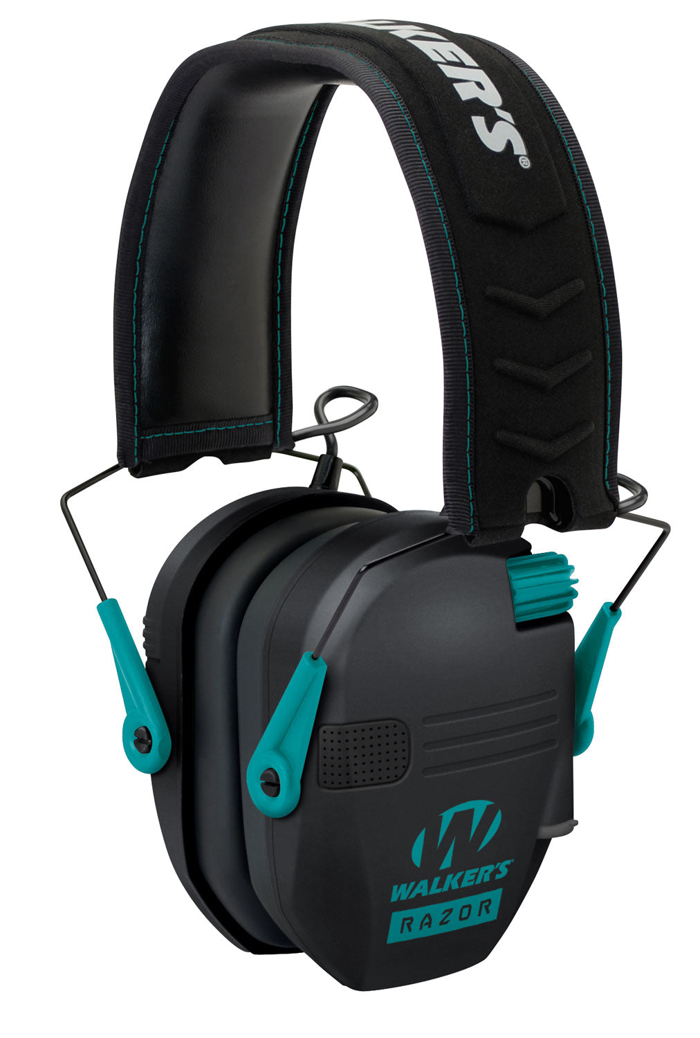 Walkers GWPRSEMTL Razor Slim Electronic Muff 23 DB Over The Head Black Polymer W/Teal Accents