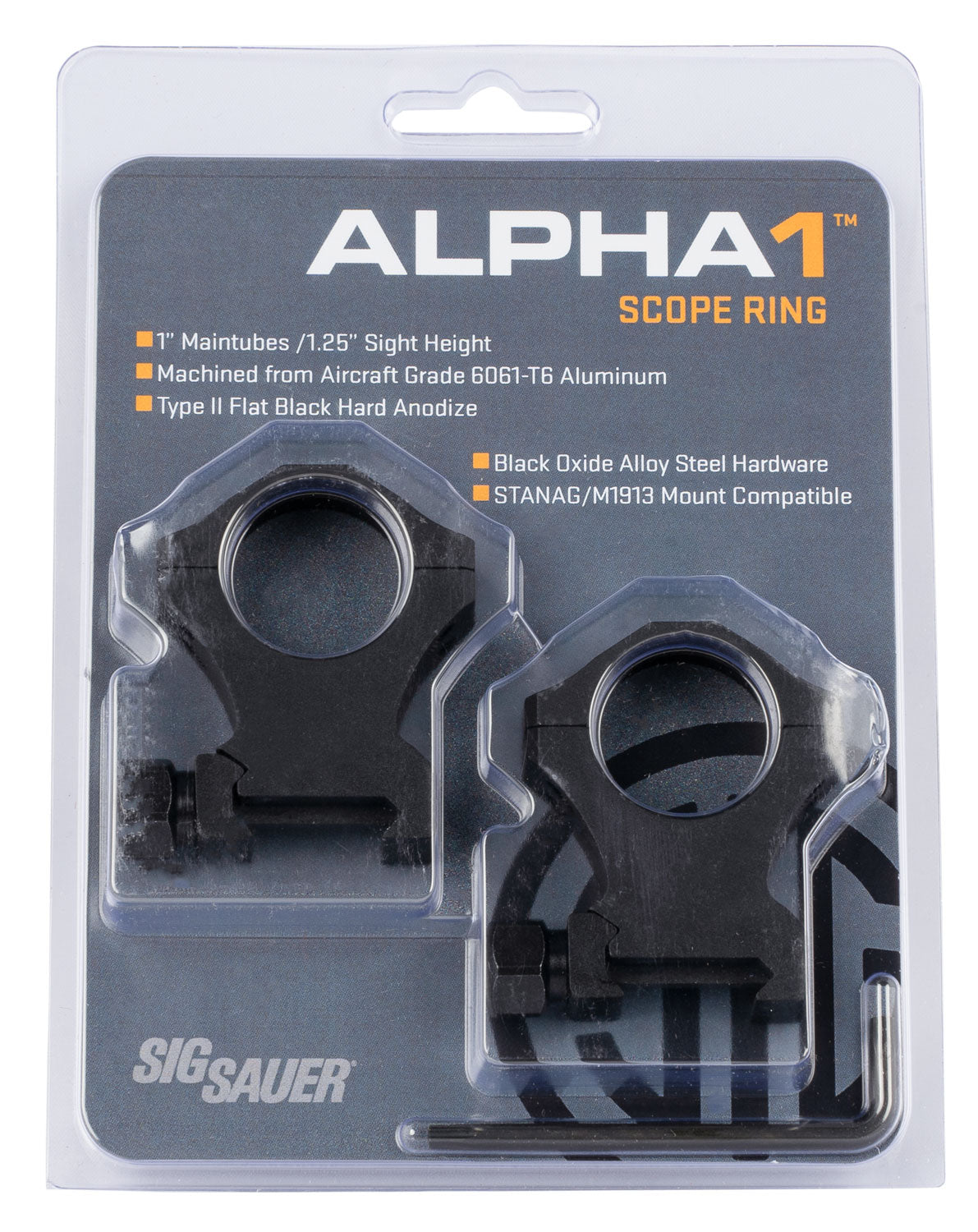 Sig Sauer SOA10022 Alpha1 Scope Rings, 1Inch, Extra High Profile