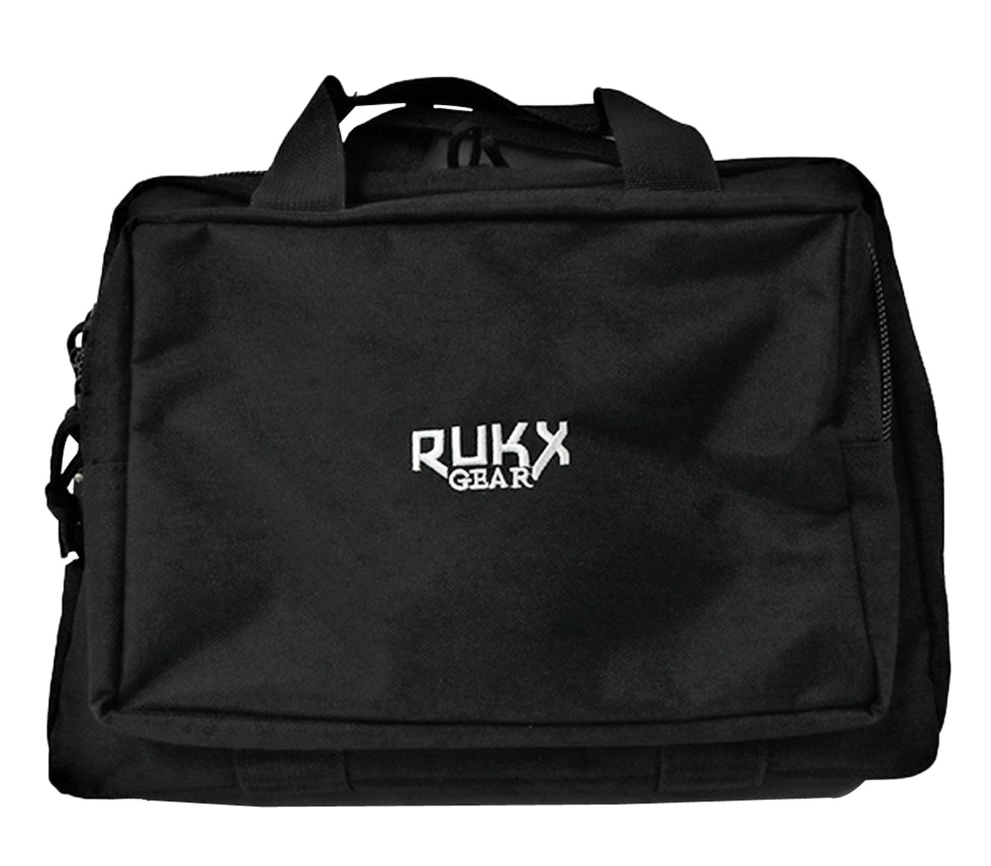 Rukx Gear ATICTDPCB Double Pistol Water Resistant Black 600D Polyester With Ammo & Range Tool Compartments, Non-Rust Zippers & Convenient Carry Handle 12.50" X 9.50" X 4.50" Interior Dimensions