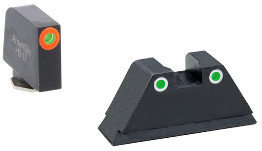 AmeriGlo GL331 Optic Compatible Sight Set For Glock Black | XL Tall Green Tritium With Orange Outline Front Sight XL Tall Green Tritium With White Outline Rear Sight