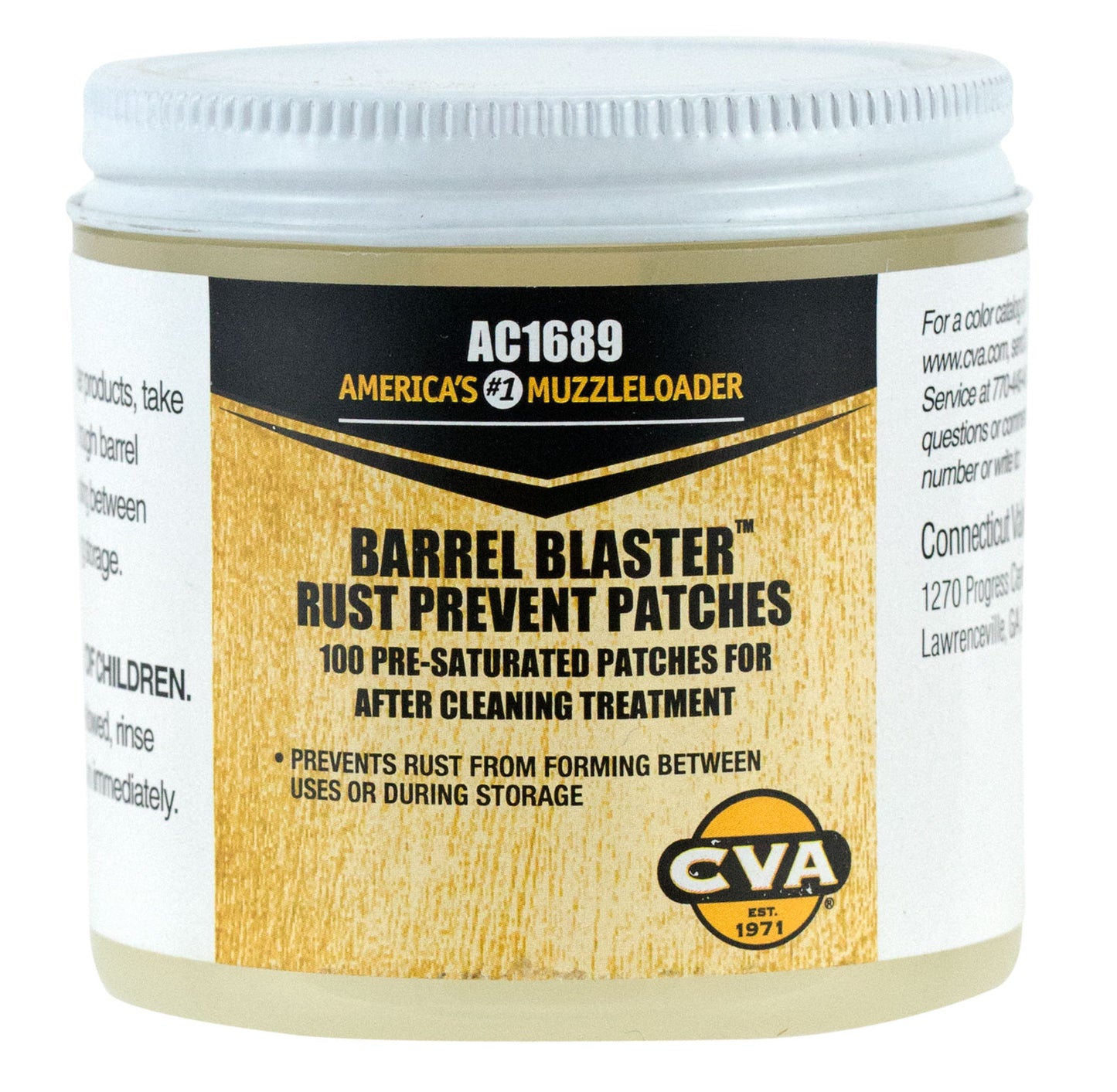 CVA AC1689 Barrel Blaster PreLubed Patches Against Rust And Corrosion Jar